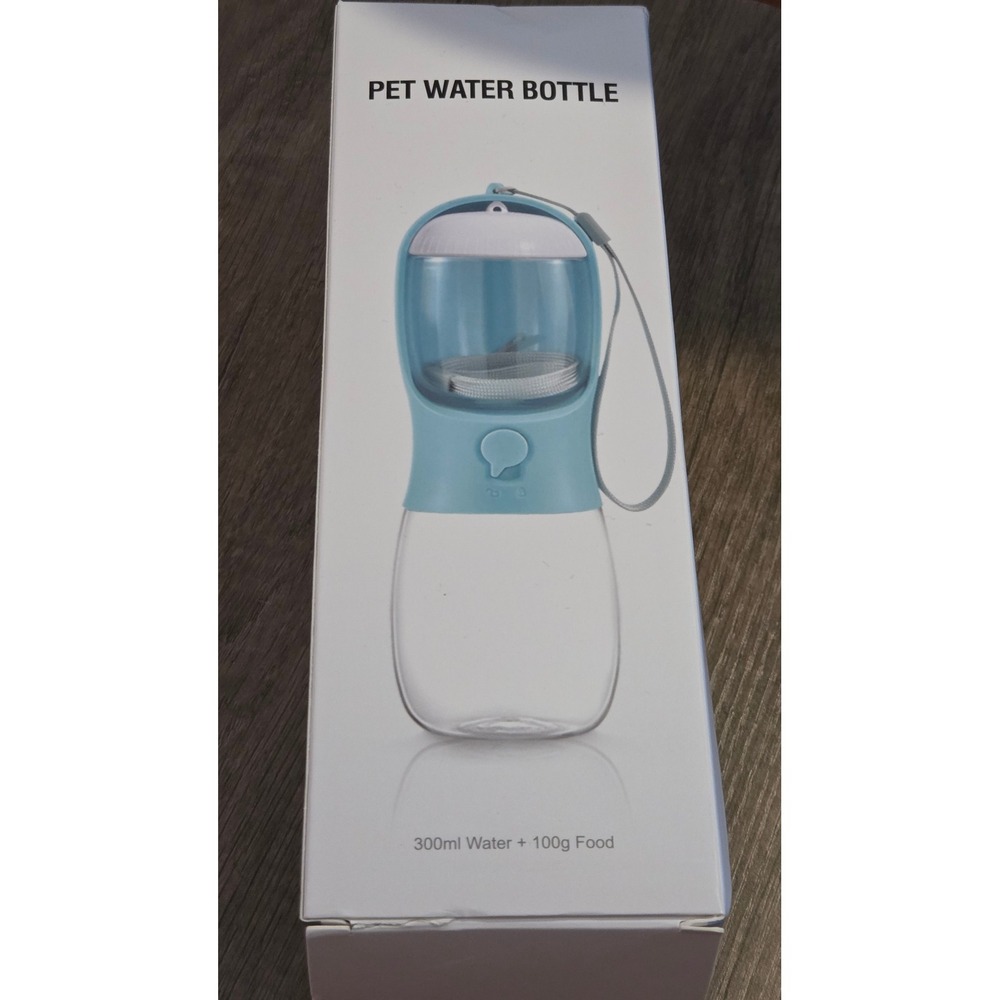 Portable 2-in-1 Pet Water Bottle & Food Container Pink 300ml 100g Travel Feeder